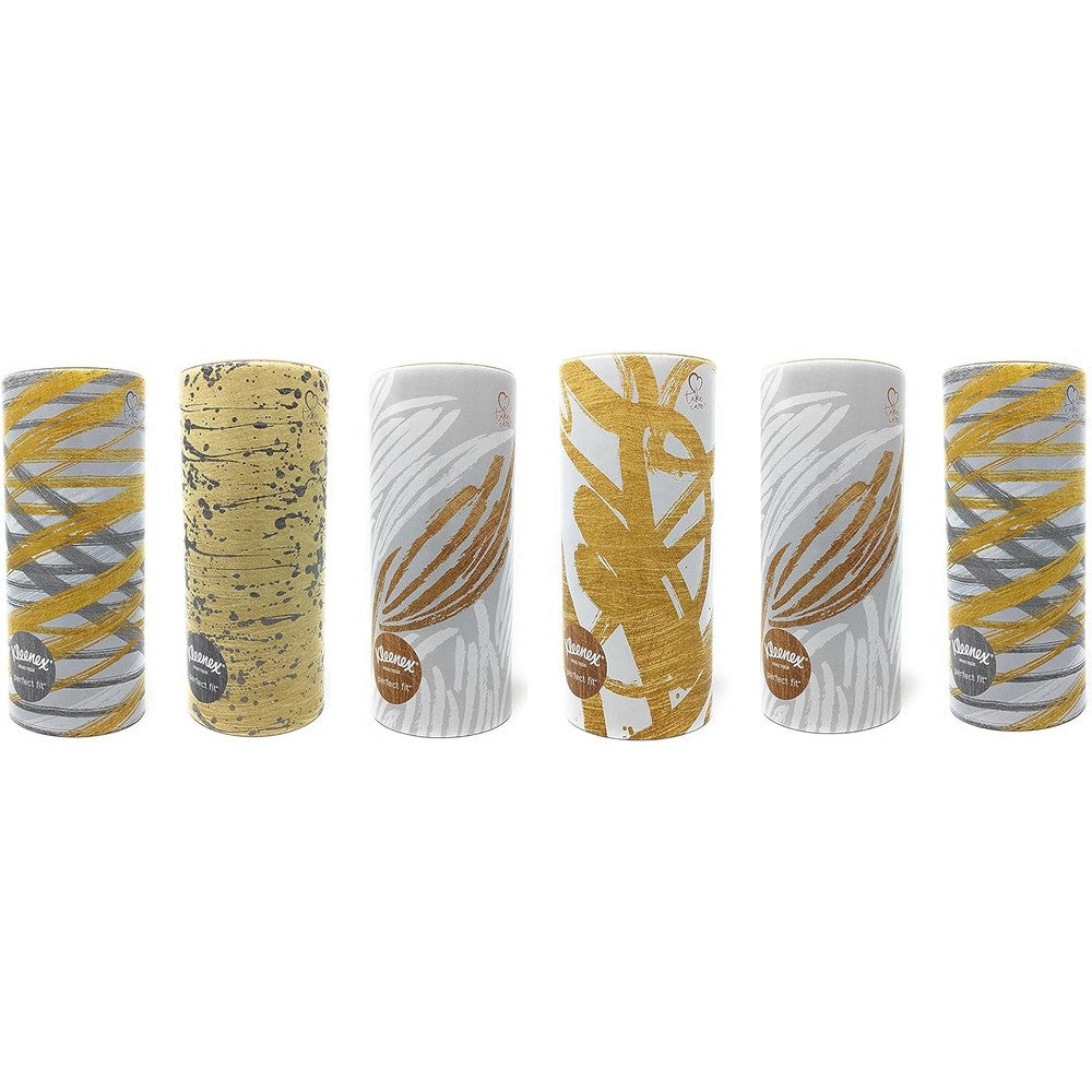 Kleenex Facial Tissues Perfect Fit pack of 6 canisters front view for car cup holders.