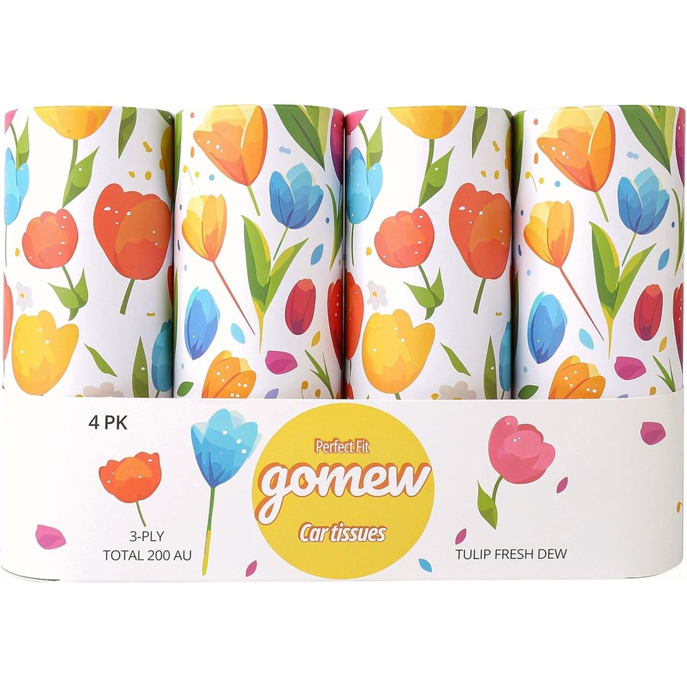 Gomew car tissue holder 4 pack front view tulip design