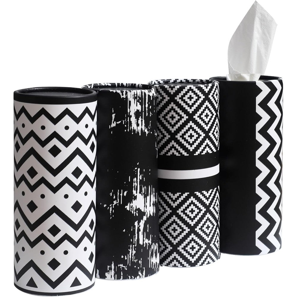 Winoo Design small car tissues holder four pack front view showing geometric patterns