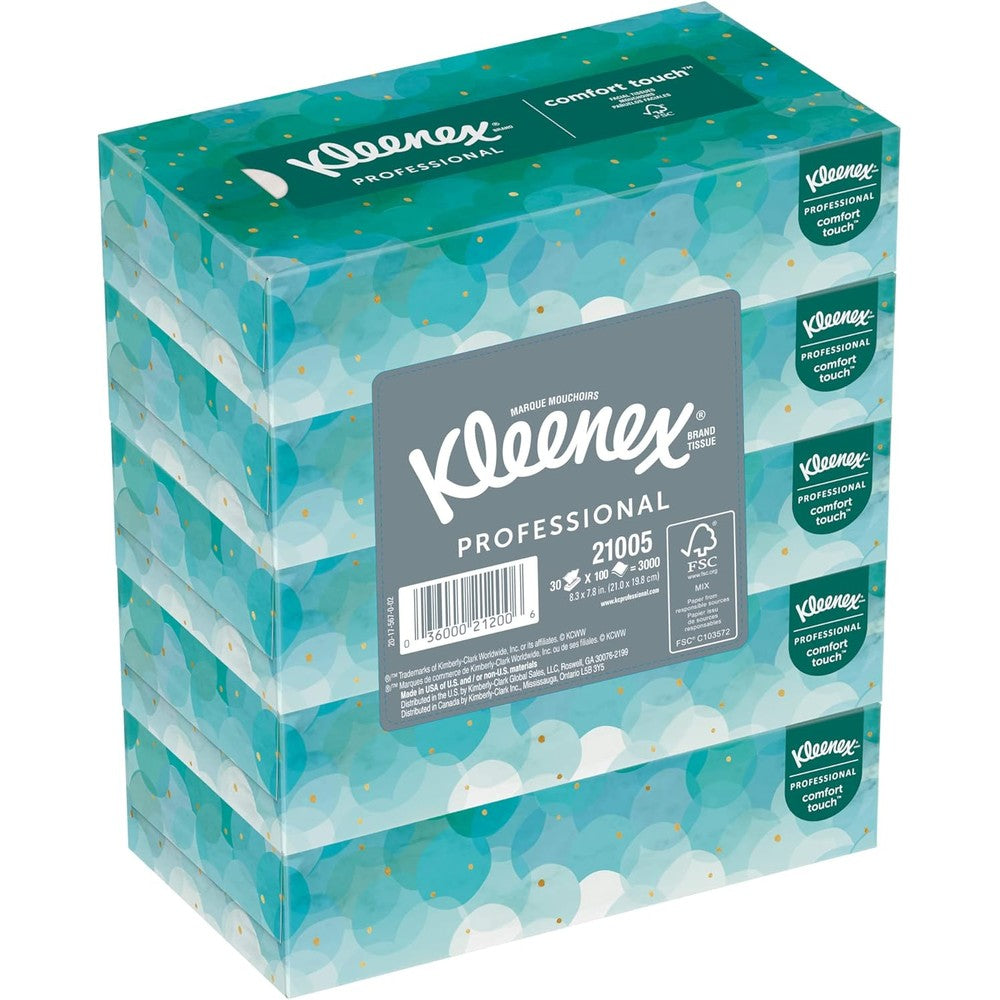 Kleenex 2-ply facial tissue pack of 5 front view soft absorbent tissues