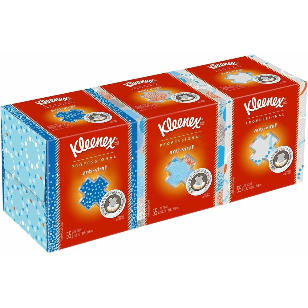 Kleenex Boutique Anti-Viral Facial Tissue front view of three box pack