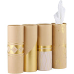 Winoo Design Car Tissue Holder 4 pack gold foil cylinder front view luxury car accessory.
