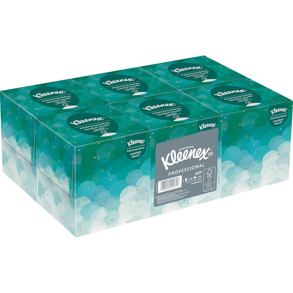 Kleenex Professional Facial Tissue bundle of six upright cube boxes front view.