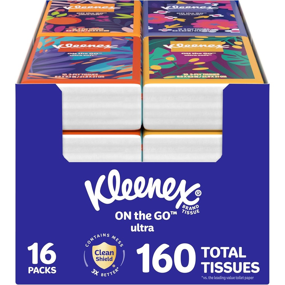 Kleenex On-The-Go Facial Tissues front view 16 pack bundle