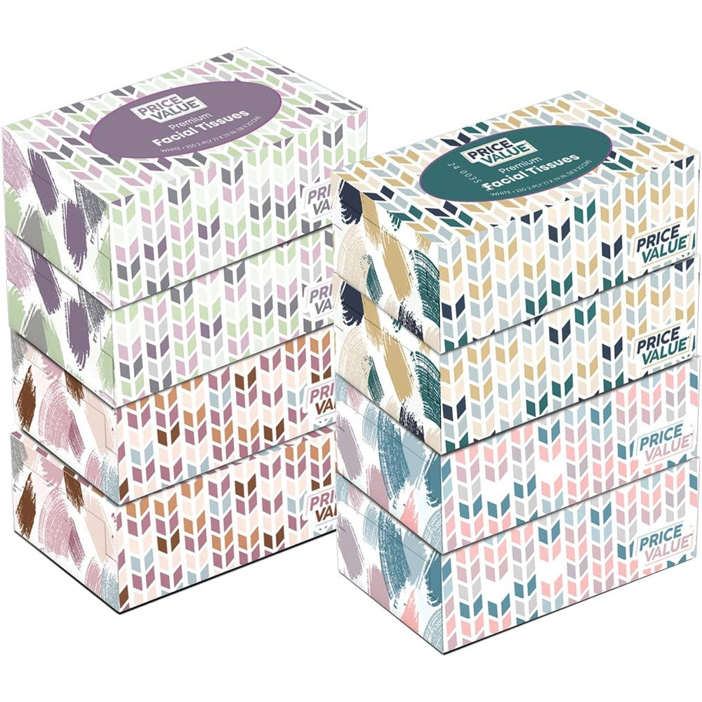 Price Value Premium Facial Tissues 8 box pack front view for daily skincare.