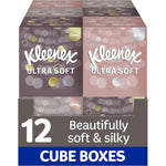 Kleenex Ultra Soft Facial Tissues pack of twelve cube boxes front view