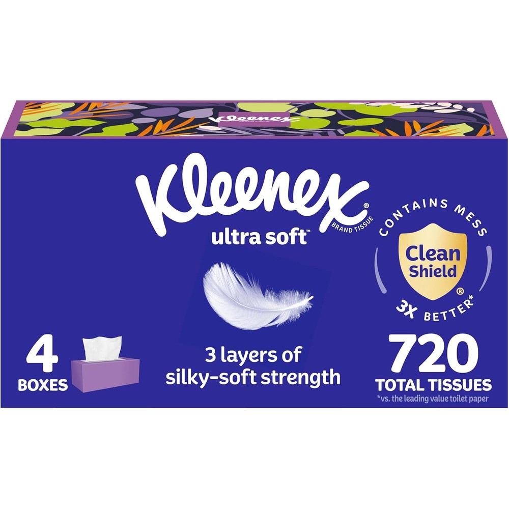 Kleenex Ultra Soft Facial Tissues 4 pack front view imported from USA