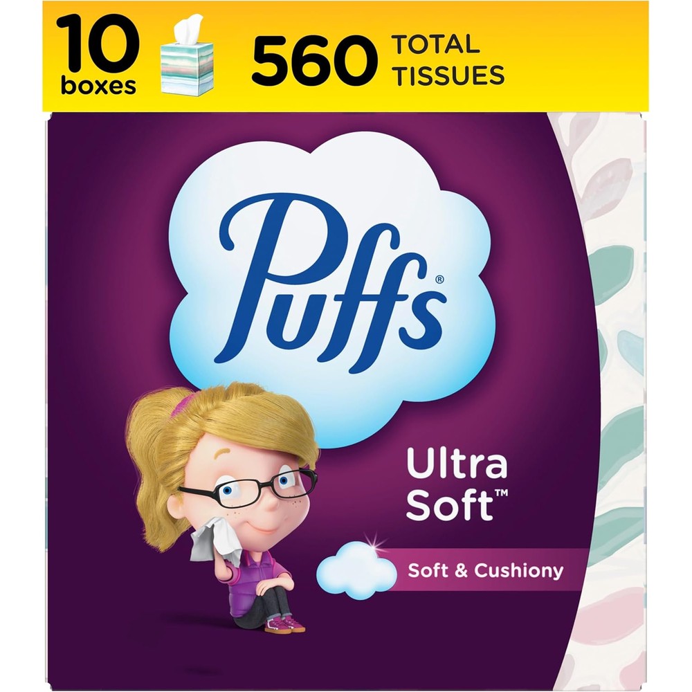 Puffs Ultra Soft Non-Lotion Tissues 10 cube pack front view