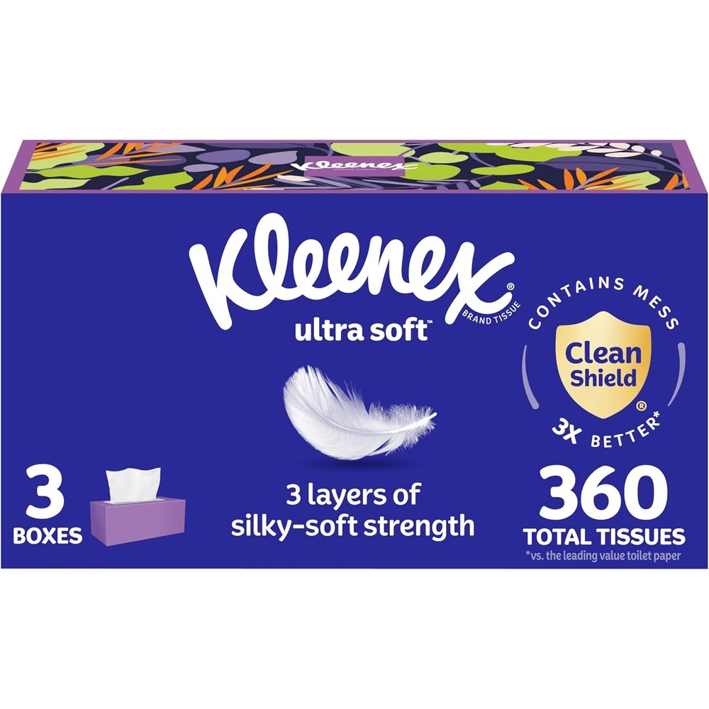 Kleenex Ultra Soft Facial Tissues 3 pack flat boxes front view