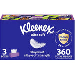 Kleenex Ultra Soft Facial Tissues 3 pack flat boxes front view