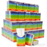 KBTYUDD Rainbow Pocket Tissues front view of multiple colourful travel size packs stacked together