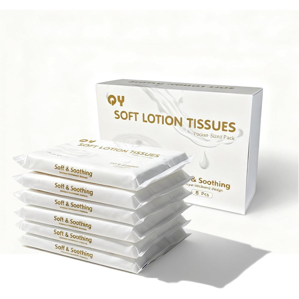 QingYa lotion facial tissues multipack front view highlighting the compact pocket sized packaging.