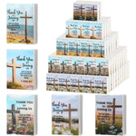 Tinlade Welcome to Our Church pocket tissues bulk fifty pack front view showing Christian cross design.