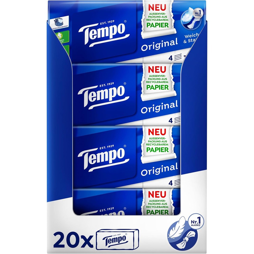 Tempo Classic 4 Ply Facial Tissues 15 Pack front view premium German pocket tissues