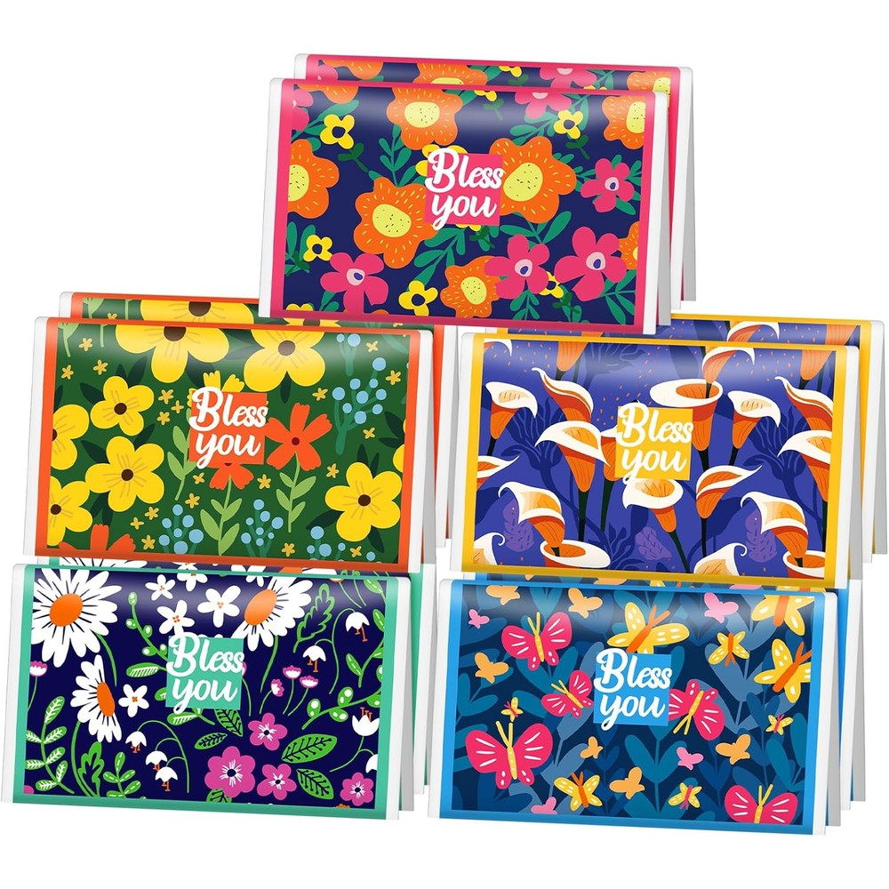 Outus Bless You travel pocket tissues 10 pack front view showcasing elegant wildflower design packages.