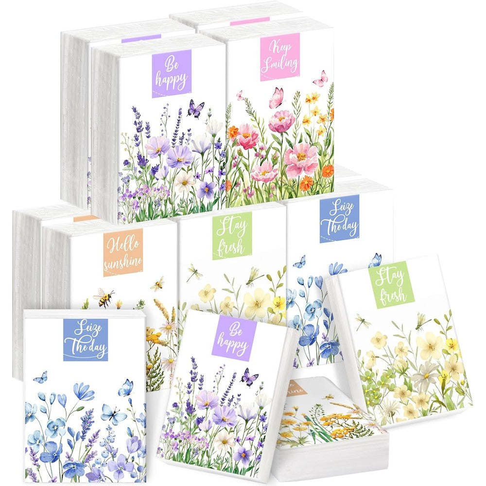 Outus 10 Pack Pocket Tissues front view showing compact floral travel packaging.