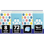 Funwares travel tissue packs front view showing the playful dog paws print packaging