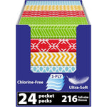 Funwares travel tissue packs 24 count front view showcasing colorful geometric packaging design.