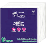 Swisspers pocket tissues 3-ply white facial tissues front view pack of eight