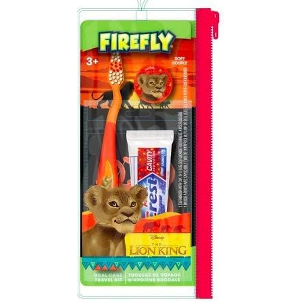 CandyRific Firefly Lion King 4 Piece Oral Kit front view featuring suction toothbrush and pouch.