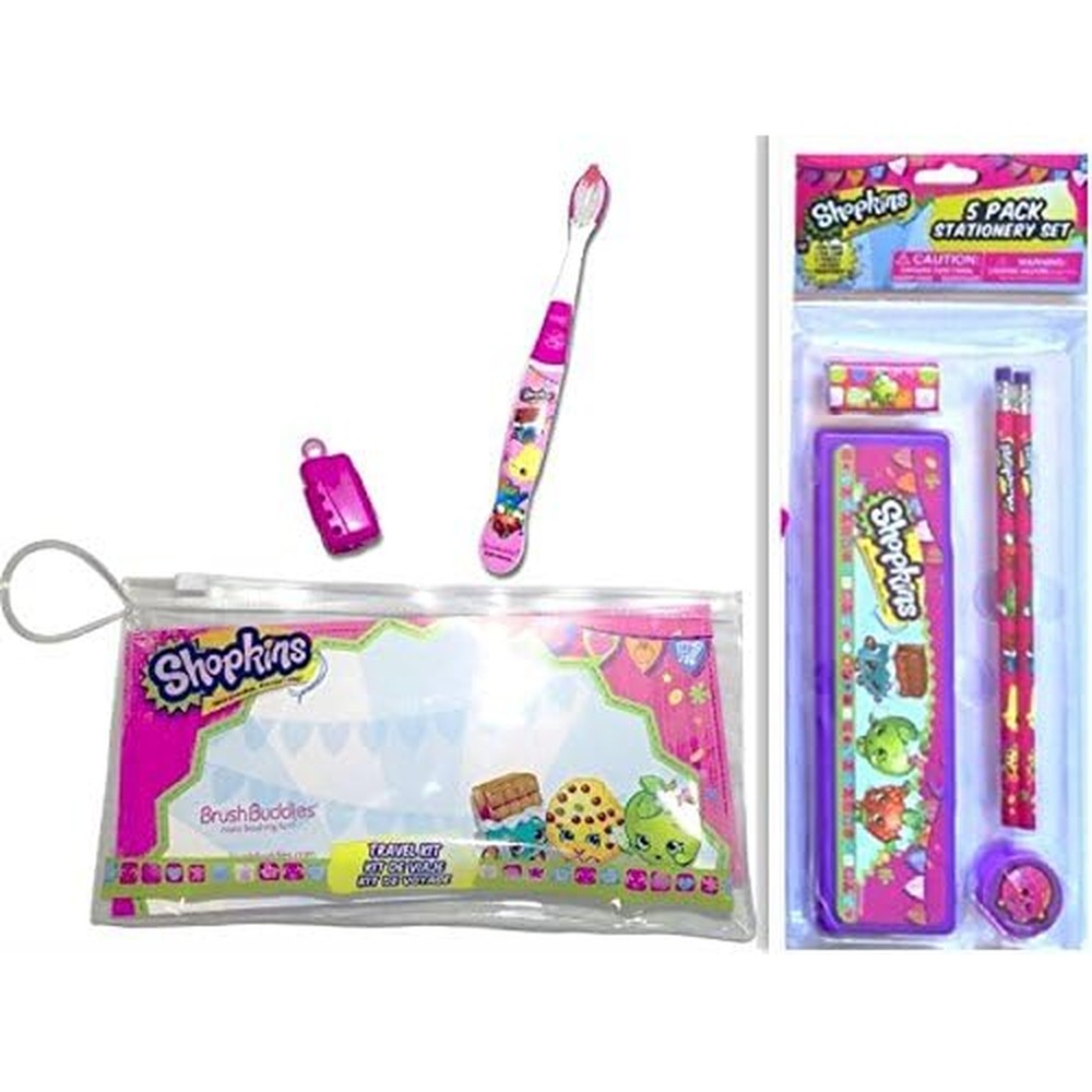 Creative Kids Shopkins Brush Buddies bundle front view featuring toothbrush and stationery.
