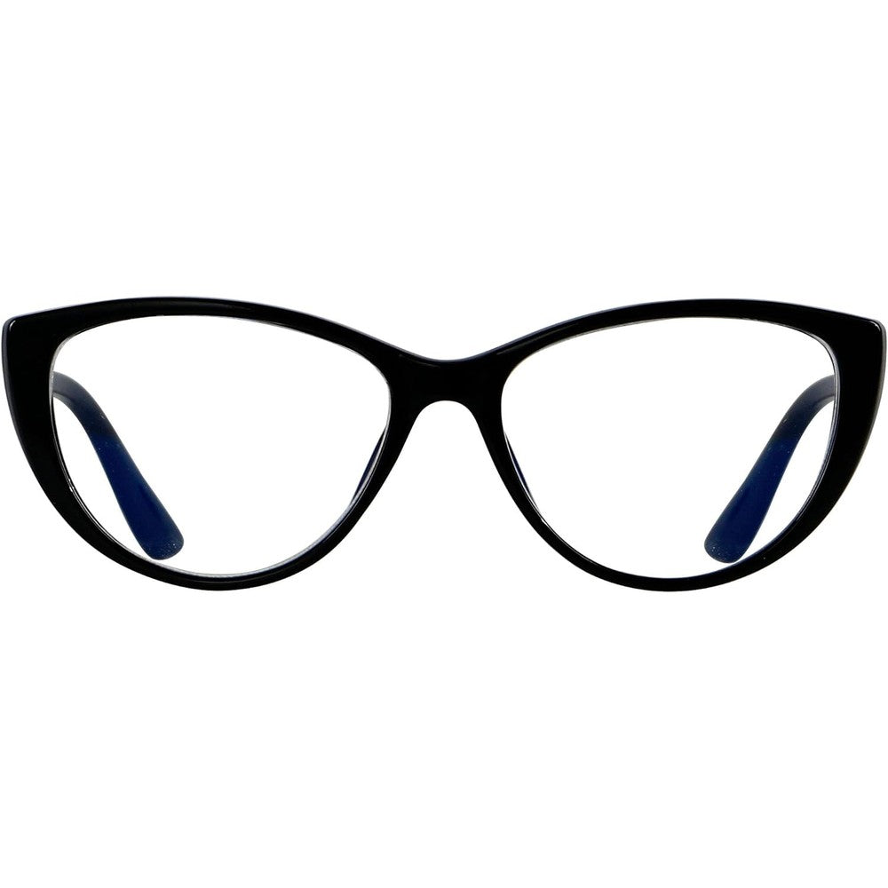ANDWOOD blue light blocking glasses front view showing black cat eye frame
