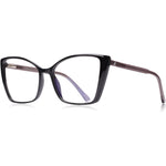 JFXQDR oversized blue light blocking glasses front view showcasing the trendy black cat eye frame shape.