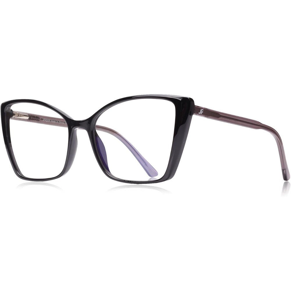 JFXQDR oversized blue light blocking glasses front view showcasing the trendy black cat eye frame shape.