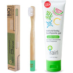 Rain Natural Bamboo Kids Toothbrush and Toothpaste Set front view for infant oral care.