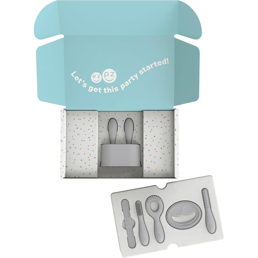 ezpz Kit 1 Prepare for Starting Solids Pewter front view pre-feeding tools