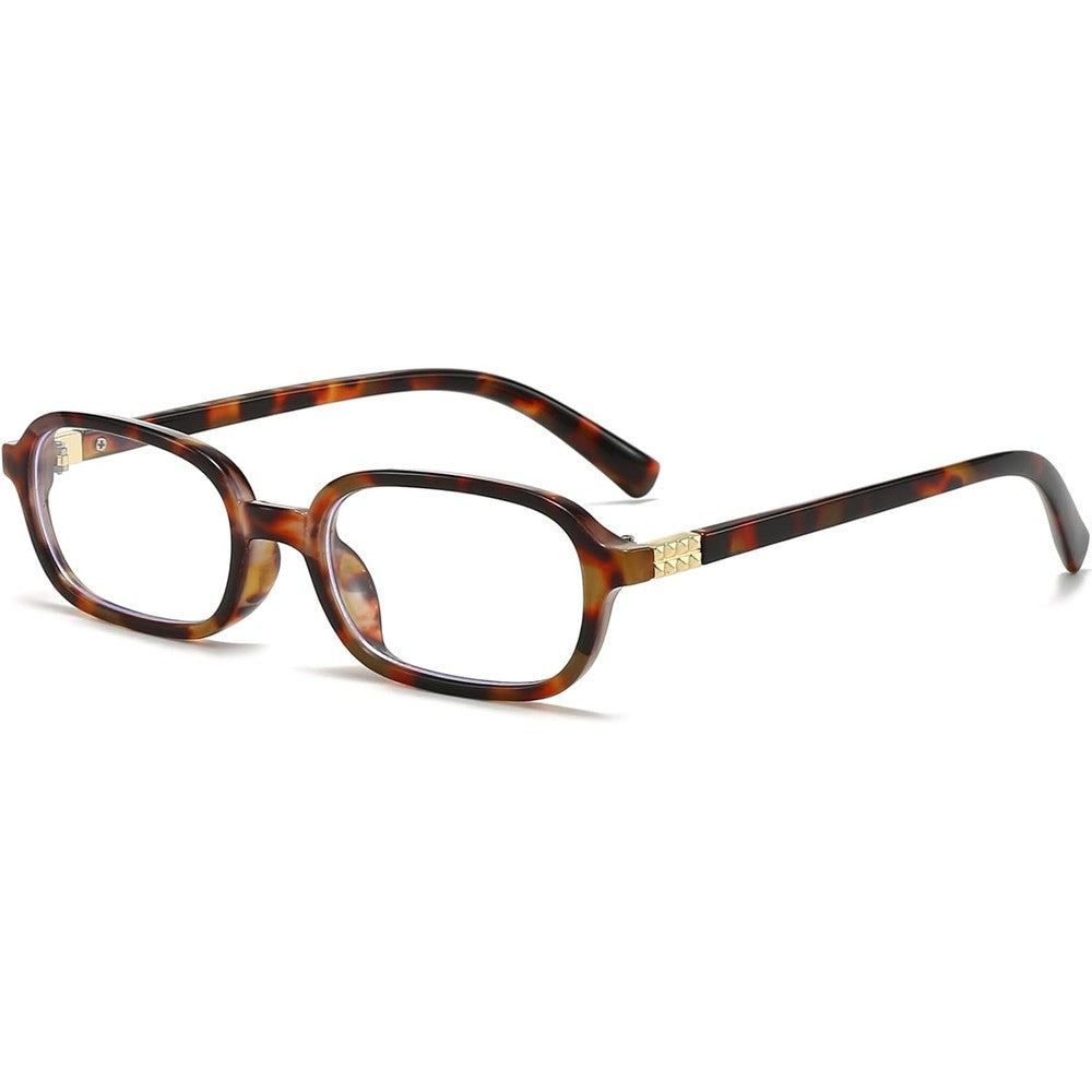 Breaksun retro rectangle blue light blocking glasses front view showcasing tortoiseshell frame design.
