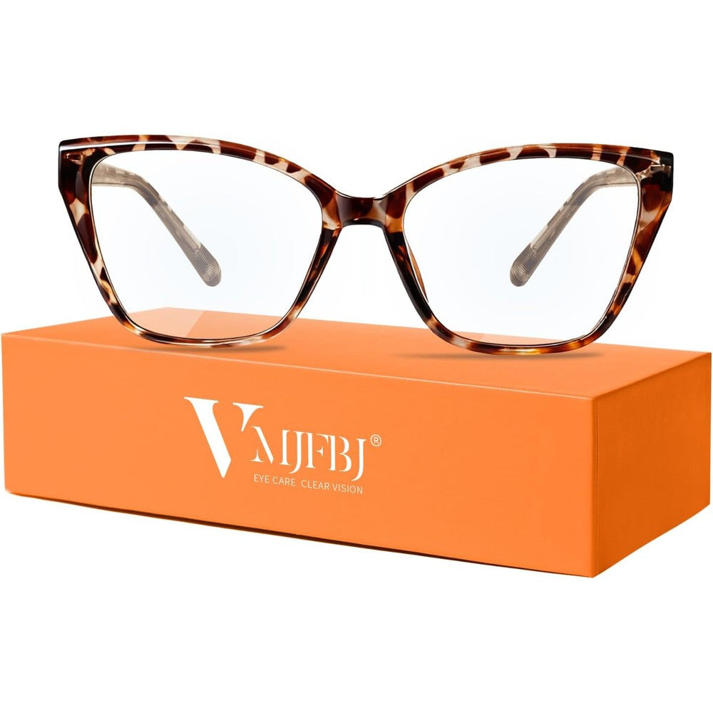 VMJFBJ anti blue light cat eye glasses front view showing the stylish tortoise frame