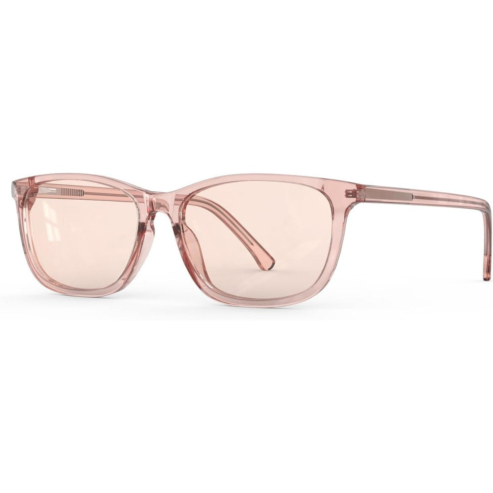 Bloomoak rose migraine glasses front view showing pink FL-Flex tint lenses.