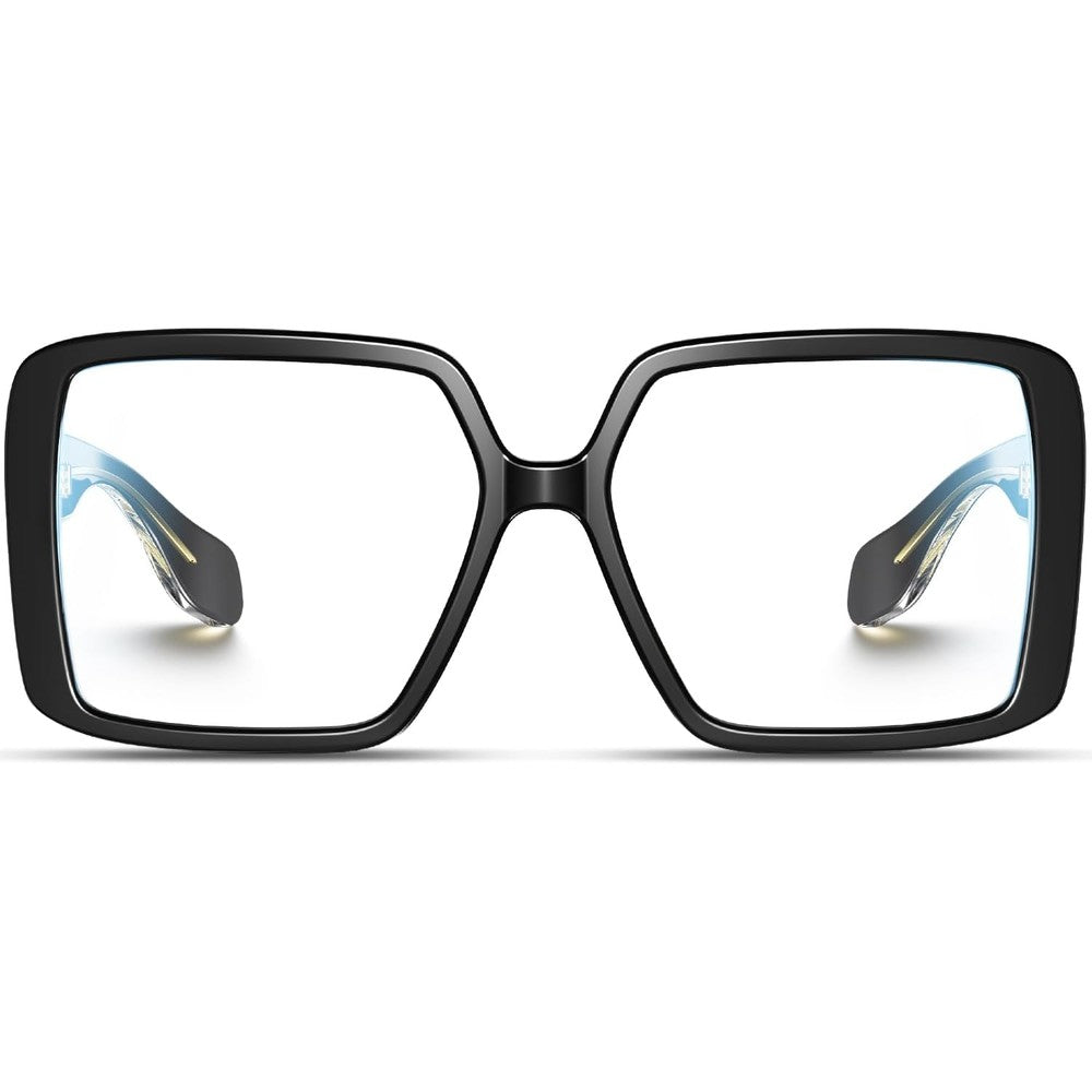 VISOONE oversized TR90 blue light blocking glasses front view showing black square frame