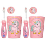 Lily's Home Kids Flashing Timer Toothbrush Unicorn Set front view showing light-up feature.