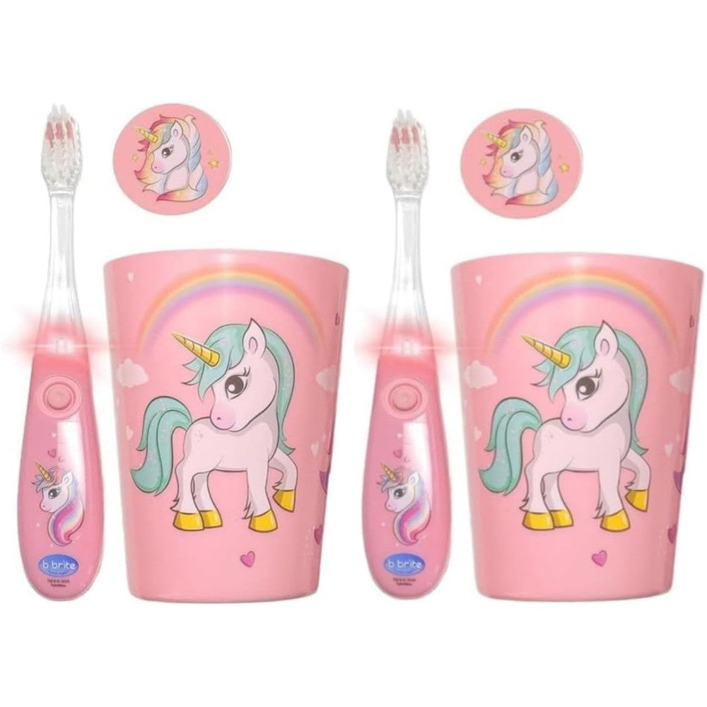Lily's Home Kids Flashing Timer Toothbrush Unicorn Set front view showing light-up feature.