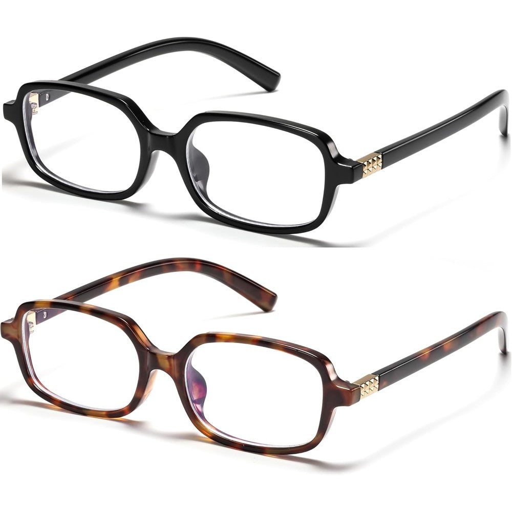 Hnbliv retro rectangle blue light blocking glasses front view showcasing the classic tortoise shell pattern full-rimmed frame.