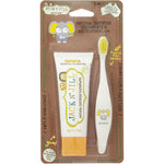Jack N' Jill Tooth Buddy Combo Pack front view showing banana toothpaste and elephant toothbrush.