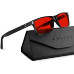 ANYLUV blue light blocking glasses front view showing red lenses and black frame