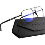ANYLUV blue light glasses front view showing the rectangle metal frame and clear lenses.