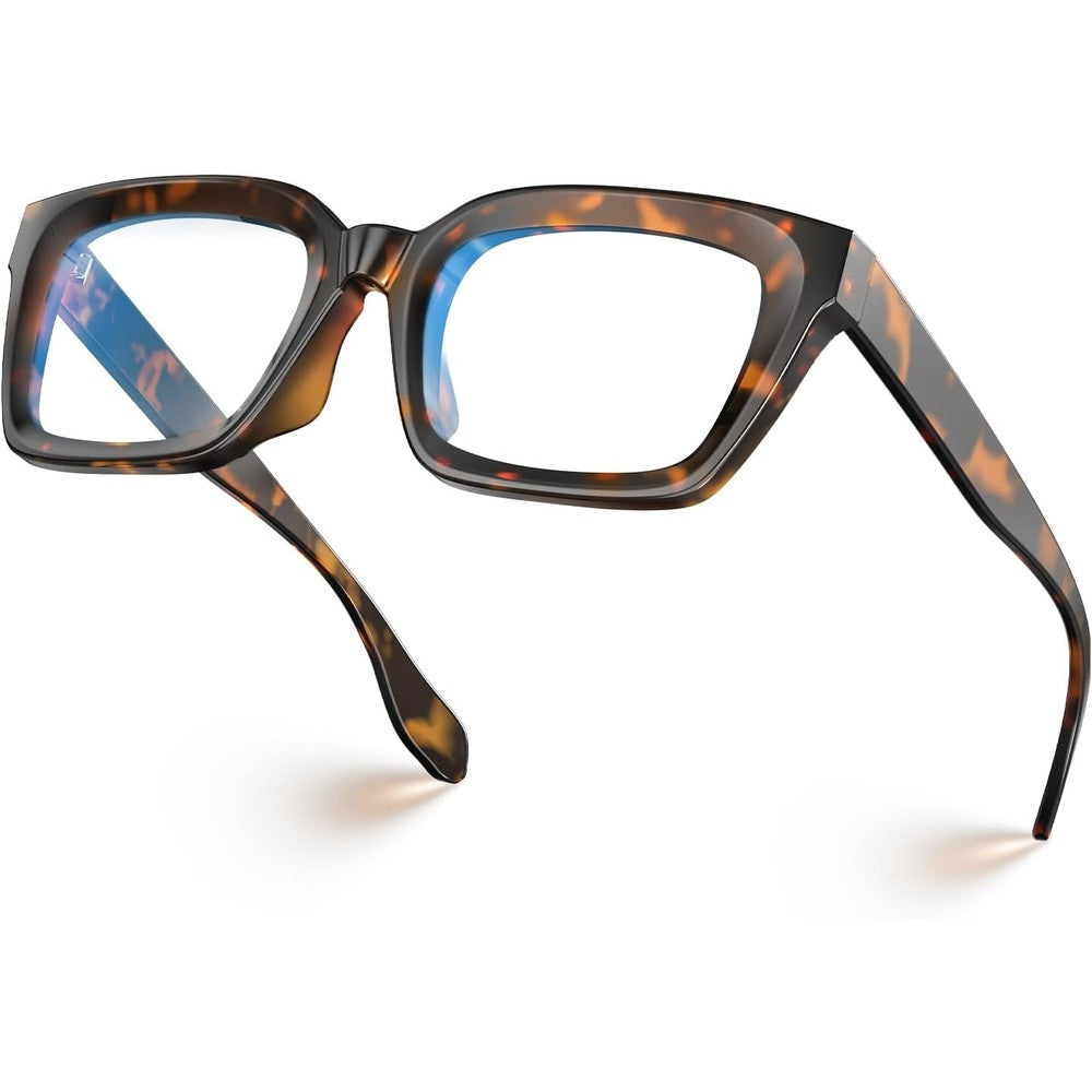 VISOONE Montana chunky square blue light blocking glasses front view showcasing tortoiseshell frame design.