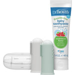 Dr. Brown's Silicone Baby Finger Toothbrush and Strawberry Toothpaste Set front view imported baby oral care.