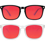 Vbewo professional sleep glasses front view showcasing the high density red lenses and black frame.