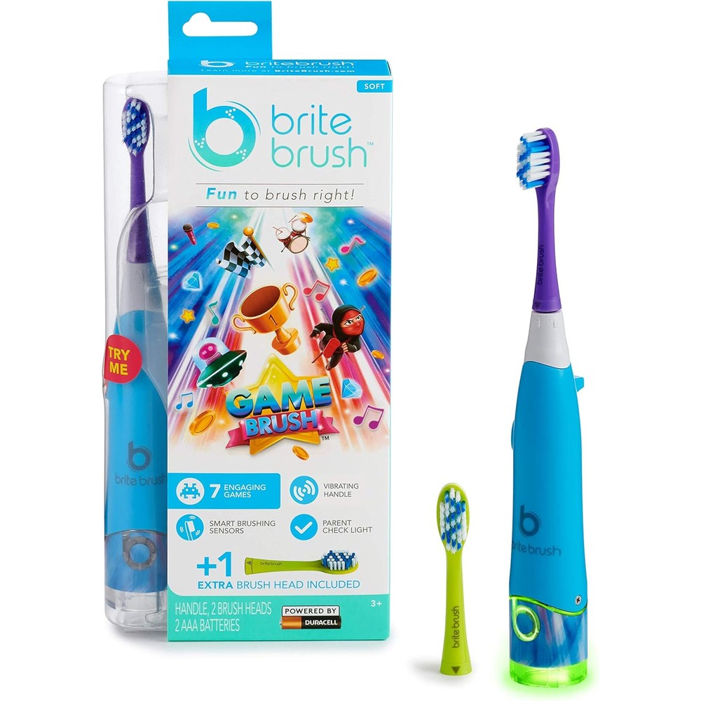 BriteBrush GameBrush interactive smart kids toothbrush front view showing the handle and game controls