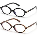 ViewJoy retro oval blue light glasses front view showing the vintage small frame design.