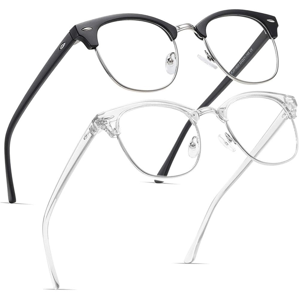 Perfectmiaoxuan blue light blocking glasses front view showing the sleek black silver and white silver retro frames.