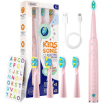 SEAGO Kids Sonic Electric Toothbrush Pink front view with replacement heads