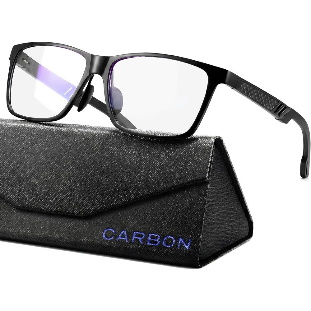 IBOANN blue light blocking glasses front view showcasing the black Al-Mg metal frame computer spectacles.