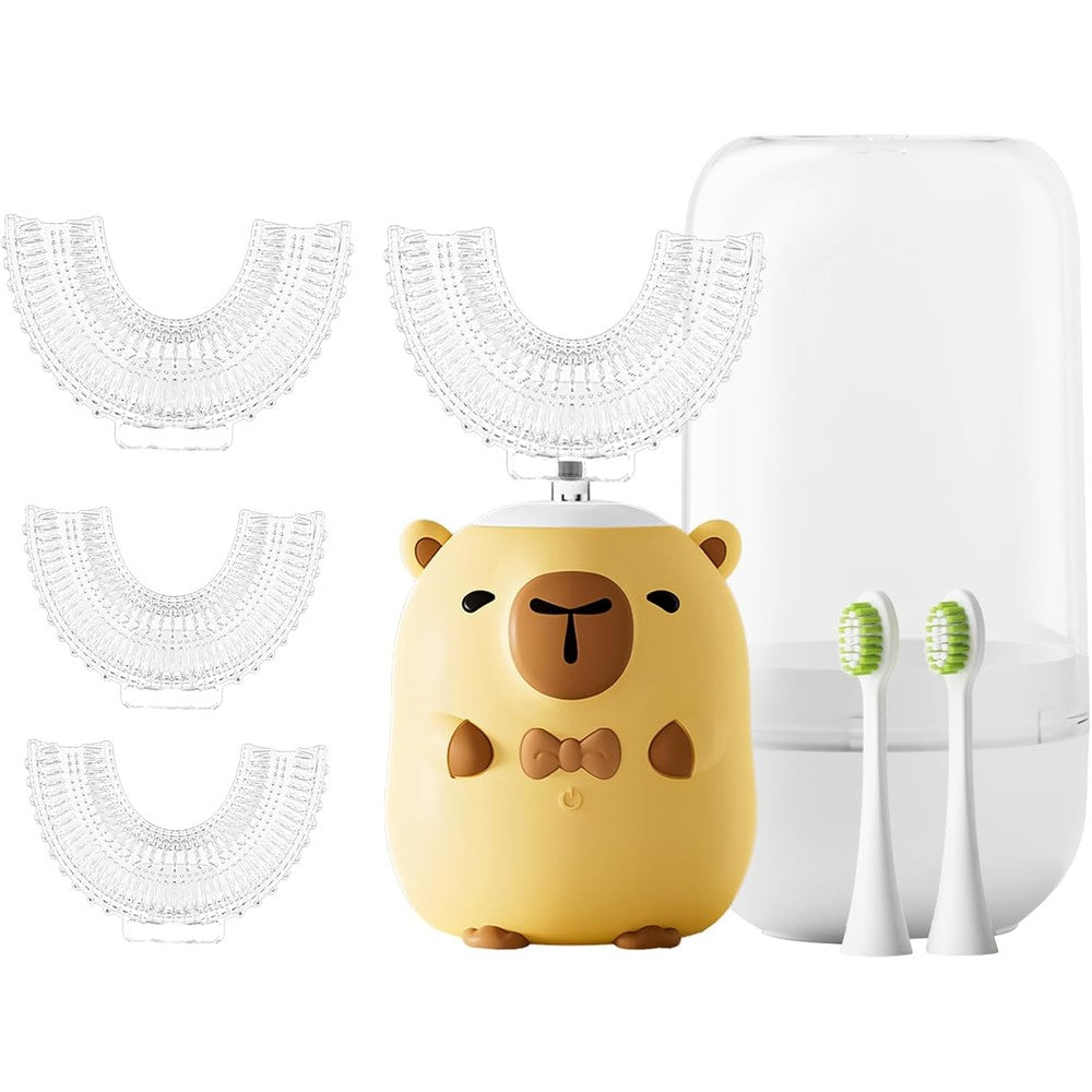 Yeklike Kids U-Shaped Electric Toothbrush Yellow Capybara edition front view for toddler dental care.