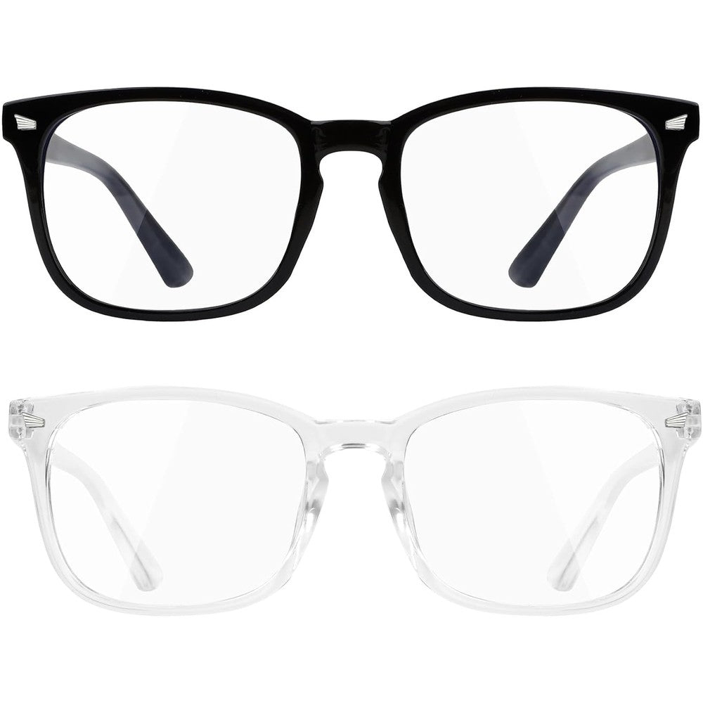 Nelisylux blue light filtering glasses front view showing the stylish black and clear frames for screen protection.